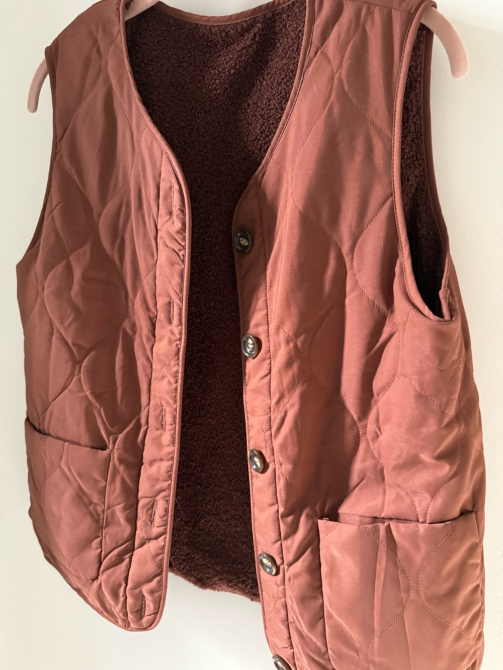 Women's Quilted Brown Vest Jacket - Picture 2 of 8